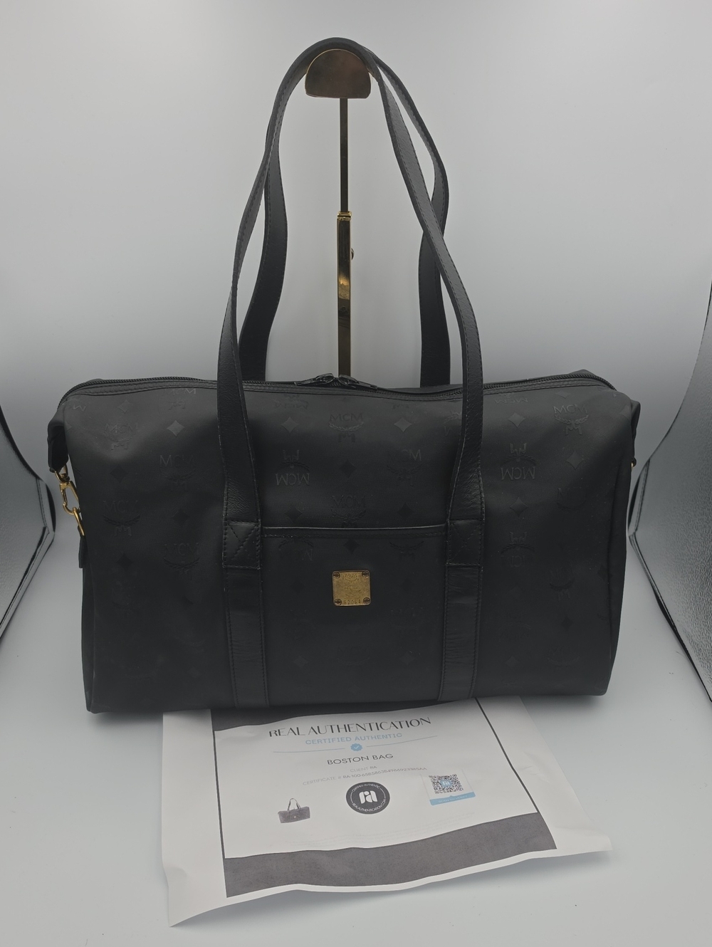 MCM Boston Black & Gold Monogram Nylon Carry-On Weekender (EUC)(COA)✨️🖤✨️